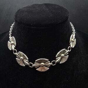 Marino Silver Tone Flower Link Choker Collar Necklace Vintage